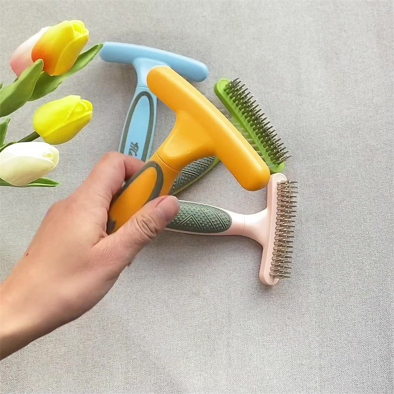 Pet Grooming Comb for Dogs Cats with Long Short Stainless Steel Metal Teeth for Removing Tangles and Knots Dematting Brush to Detangle Matted Hair