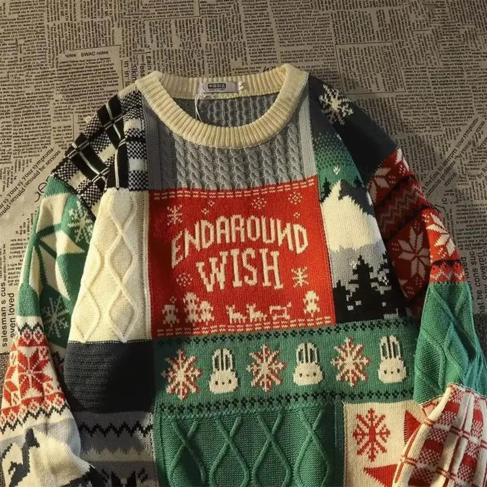 Knitting Sweater American Cute Twist Christmas Long Sleeve Sweater For Men Women Autumn Winter Fashion Loose Pullover Sweater 241106