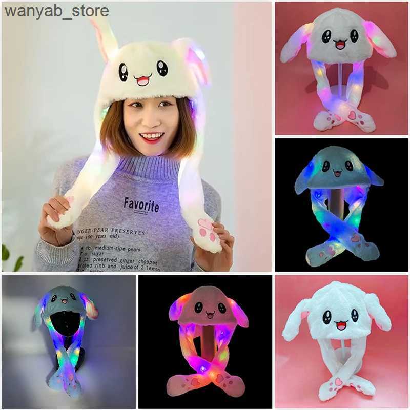 Wide Brim Hats Bucket Hats LED Glowing Plush Ear Moving Rabbit Hat Ear Jumping Rabbit cap Cosplay Cute Animal Hats for Kids Women Girls Christmas gift