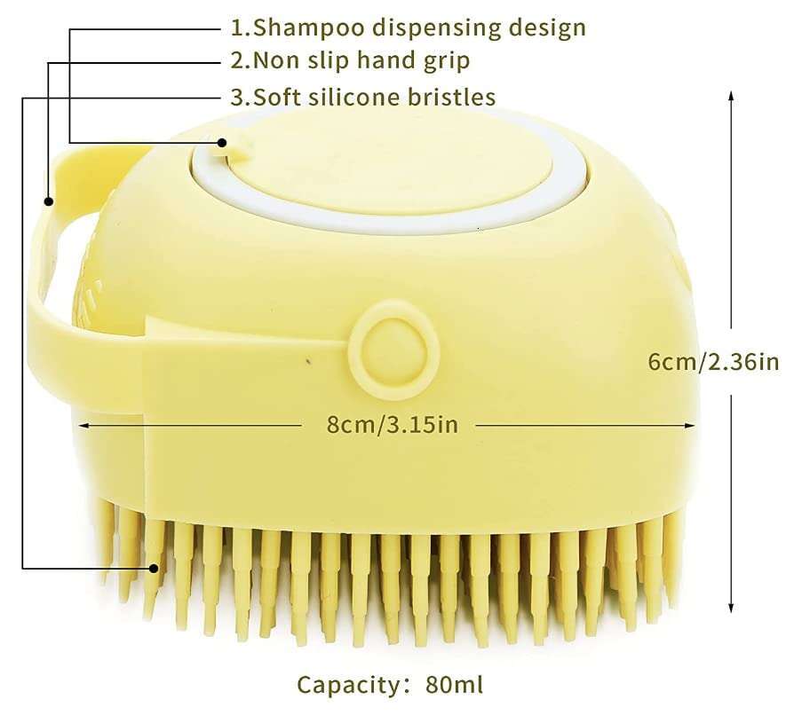 Pet Bath Massage Brush Puppy Dog Cat Grooming Cleaning Soft (Yellow)