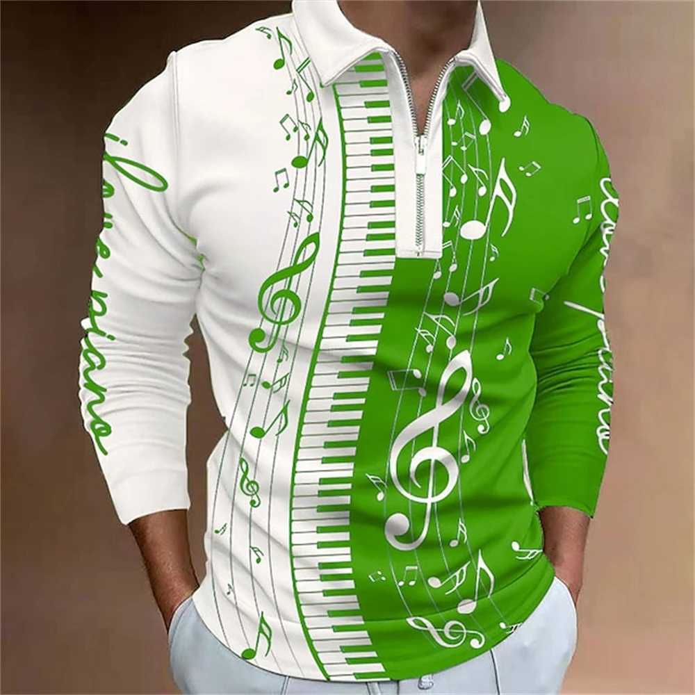 Mens Business and Leisure Button Long Sve T-shirt Spring/Summer 3D Printed Comfortable and Breathable Top W241106