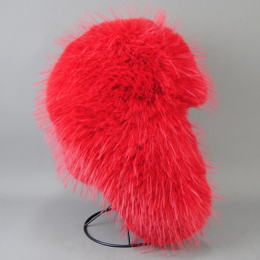 Fashionable and Fluffy Russian Womens Round Hat Artificial Fur Hat Womens Winter Hat Artificial Raccoon Fur Bear Faxu Fox Bomber Hat 241106