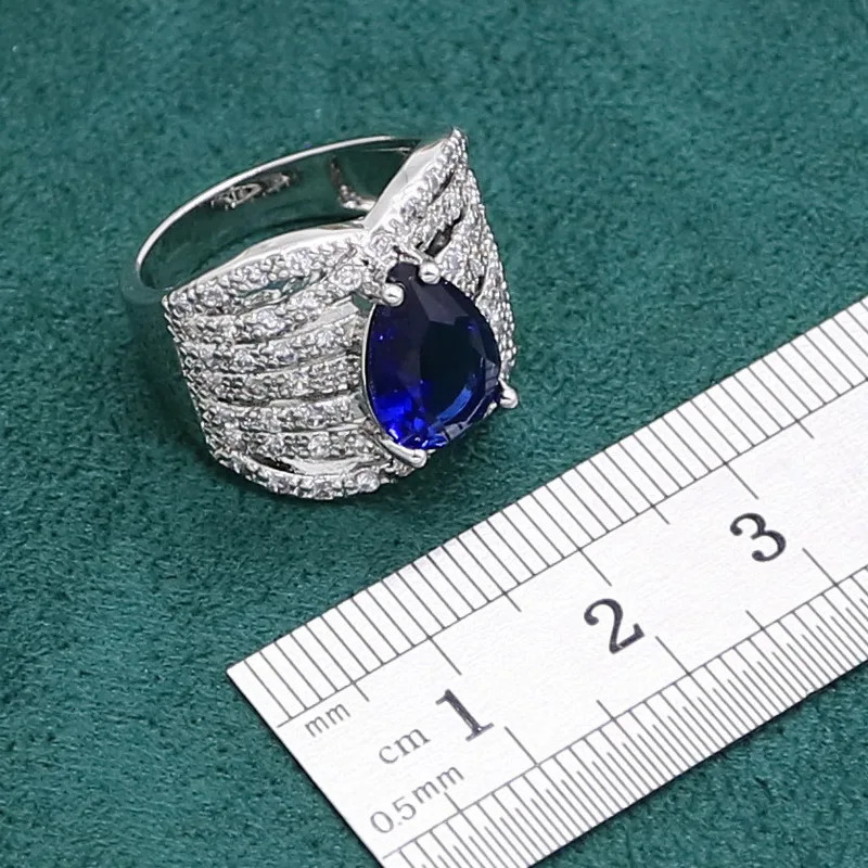 Royal Sapphire 925 Sterling Silver Jewelry Set Womens Bracelet Ring Earrings Necklace Ring Earrings 241106