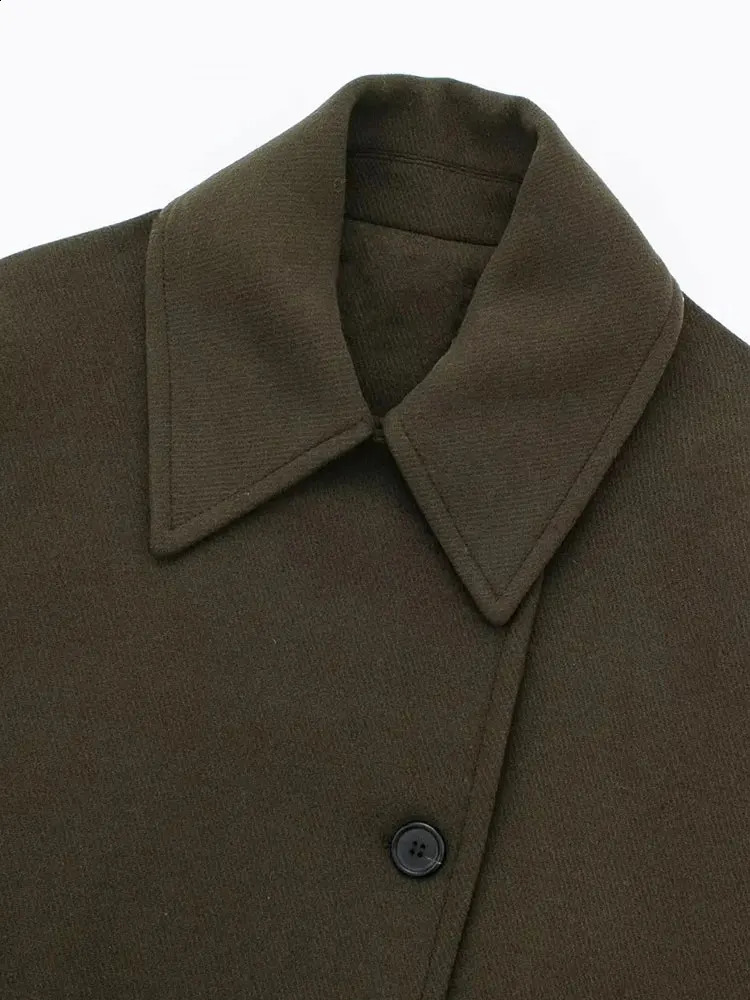 TRAF 2024 Autumn Winter Women Wool Blend Coat Lapel Cape Sleeves Fashion Oversized Button Chic Outdoor Outerwear 241105