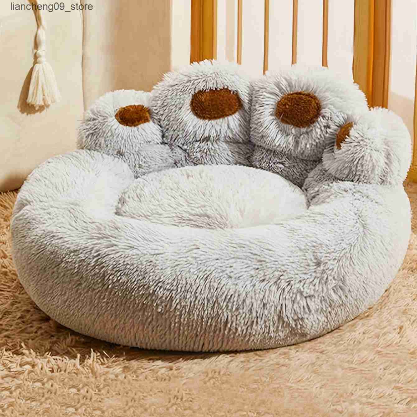 kennels pens Dog bed cat pet sofa cute bear paw shape comfortable and cozy pet sleeping bed suitable for small medium and large soft fluffy pads dog b