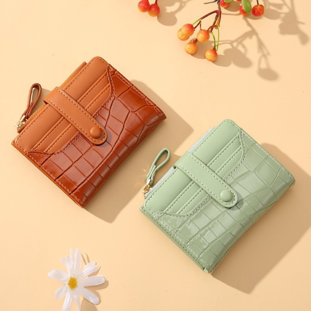Multi slot wallet, fashionable leather, solid color designer handbag, crocodile print, waterproof women's card bag