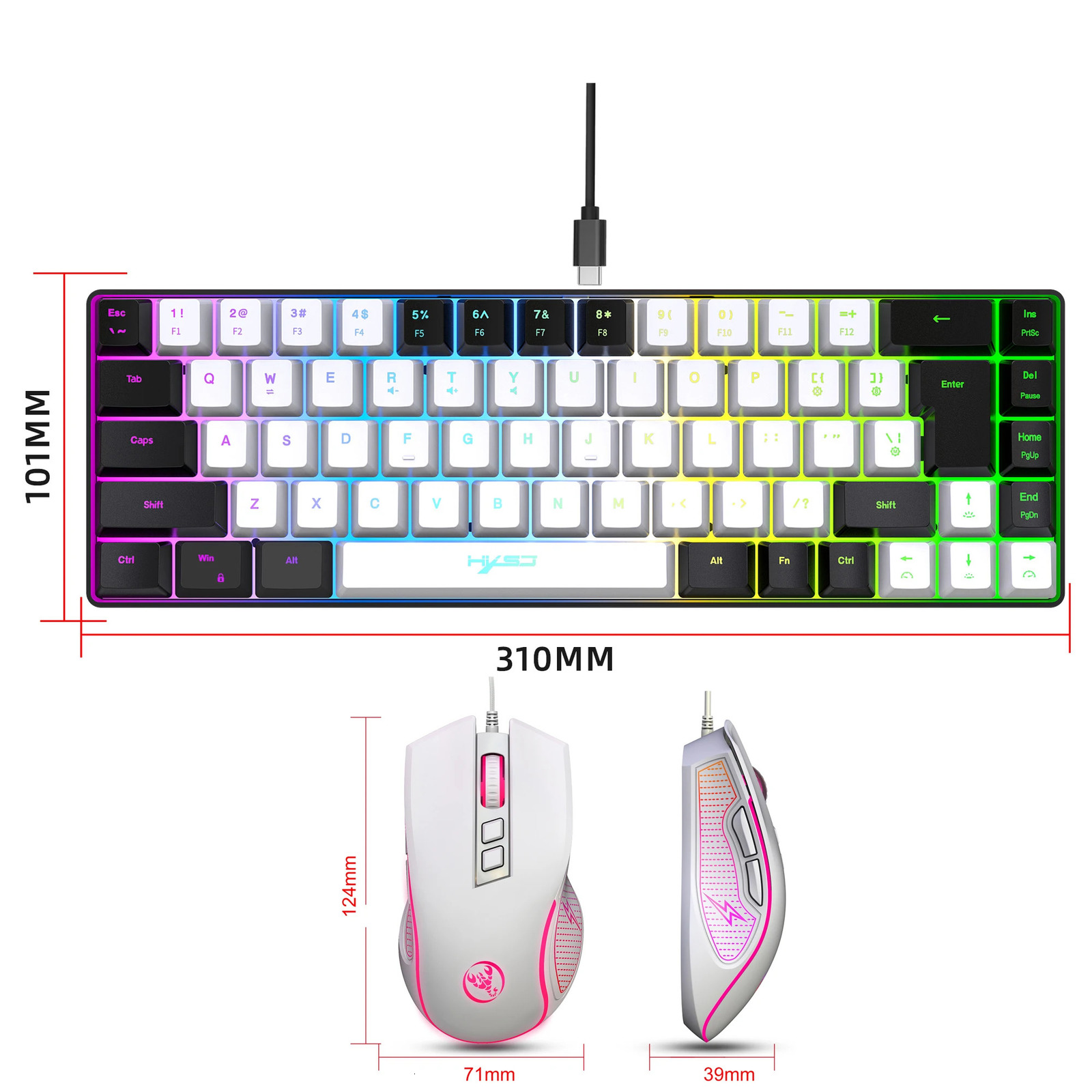 The latest HXSJ mini V200 68 key mechanical induction keyboard compact RGB illuminated gaming mouse and PC gaming keyboard combination for 2024 241106