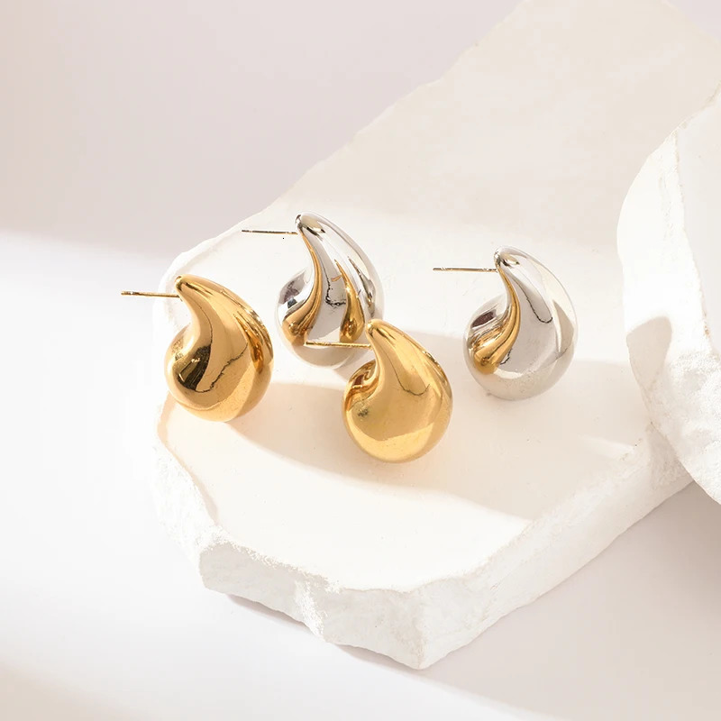 EILIECK 316L Stainless Steel Gold Color Water Drops Necklace Earrings Trendy For Women Party Gift Waterproof Jewelry Set 241106