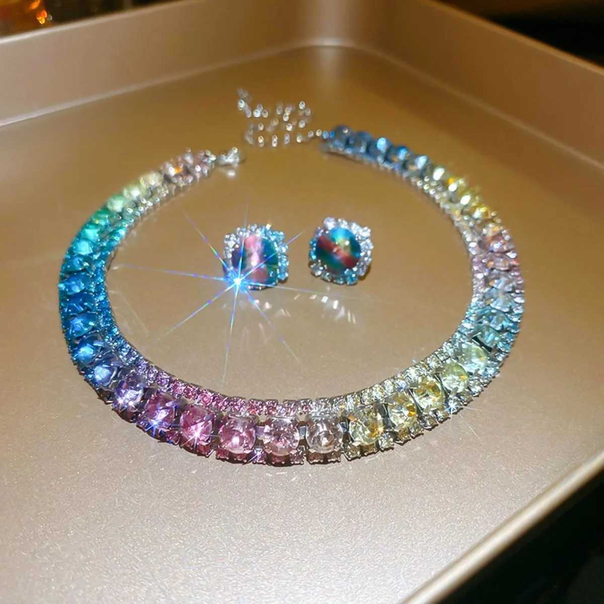 Jewelry Three Piece Set Korean Edition Accessories Fashion Crystal Zircon Personalized Customization Necklace Earrings Luxury Set X241106