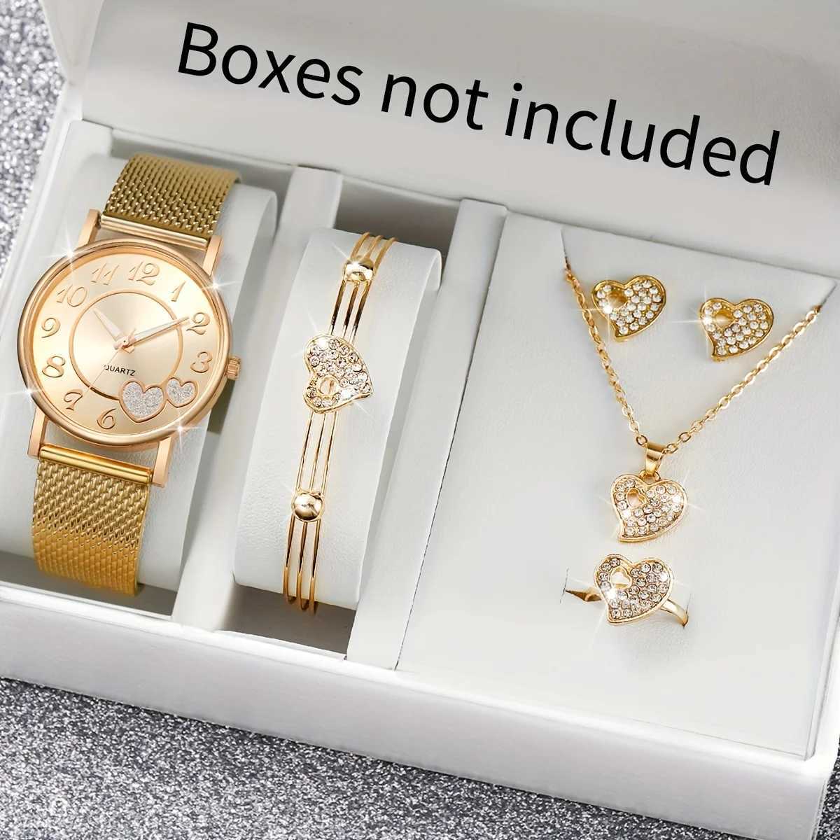 Enchanting - Shape Quartz Chronograph and Dazzling Rhinestone Jewelry Set -6 pieces for her timing Rantic Vntines Day X241106