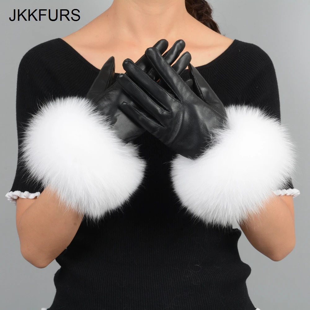 Womens genuine leather gloves for winter warmth made of genuine sheepskin and fox fur fashionable style natural fluffy fox fur S7200 241106