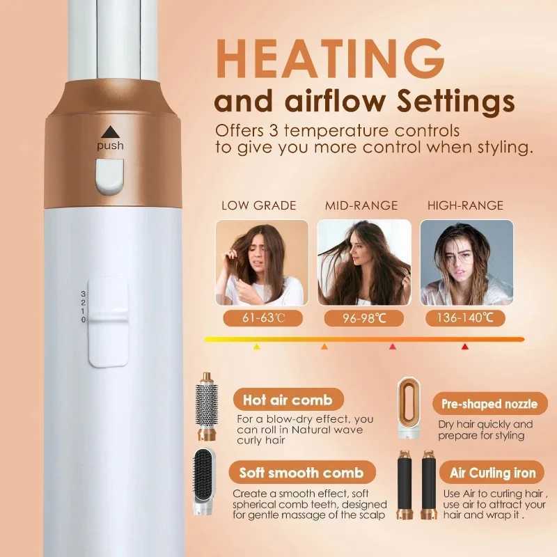 5 in 1 Hair Dryer Hot Comb Set Professional Curling Iron Hair Straightener Styling Tool For Hair Dryer HouseholdXJ241106