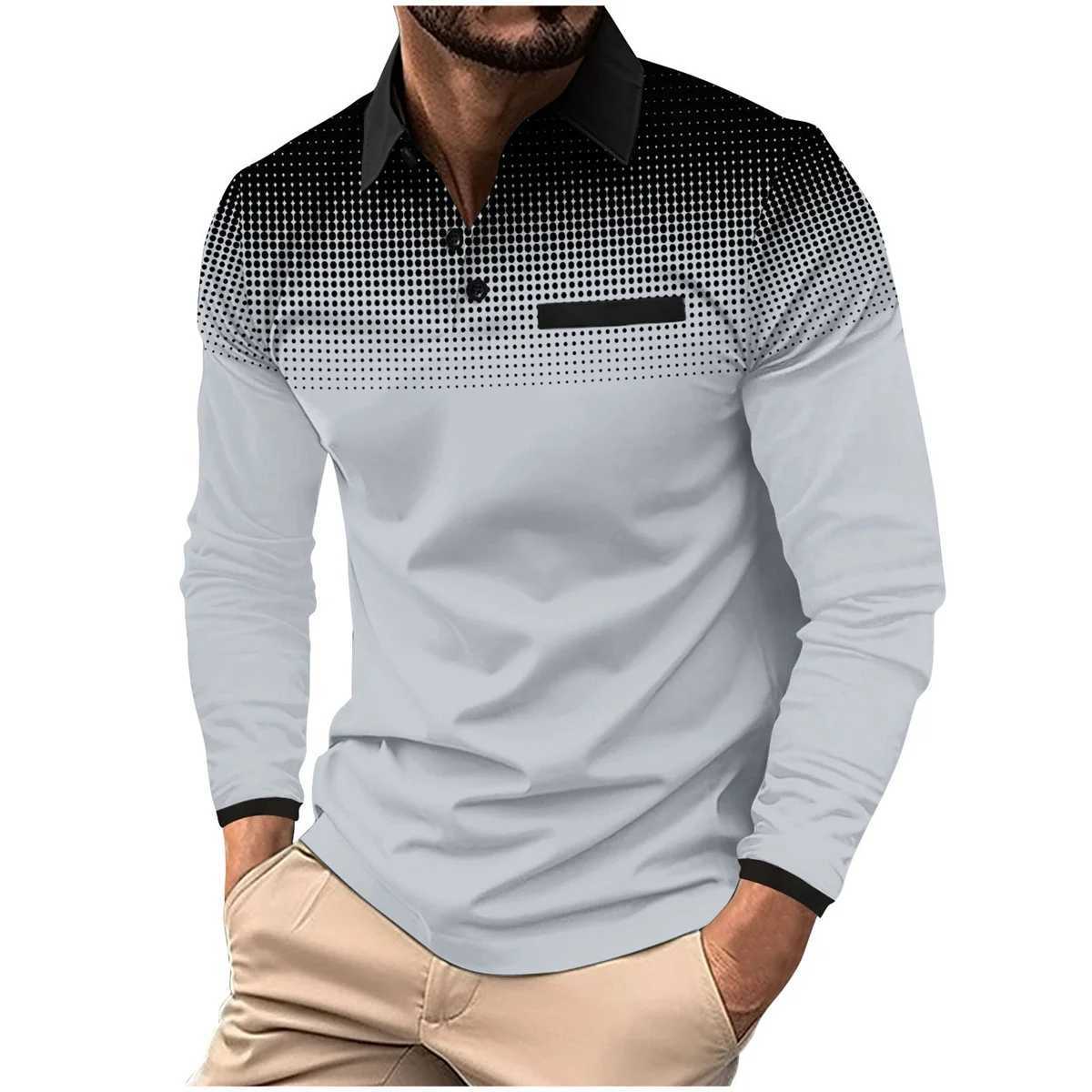 Spring and Autumn Newcomer Sports Strt Casual Polka Dot Digital Printing Patch FE Pocket Collar Long SVE Shirt W241106