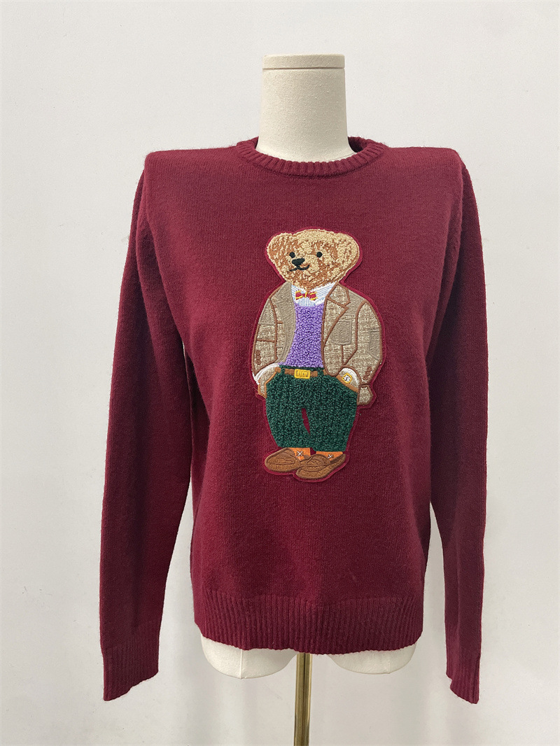 Women's Embroidered Teddy Bear Sweater: Cute Cartoon Knitted Top For College Style