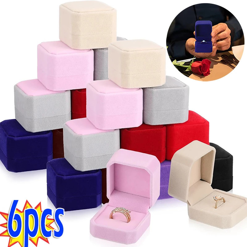 6 engagement velvet earrings packaging box jewelry organizer Valentines Day gift wedding ring display storage box 241106