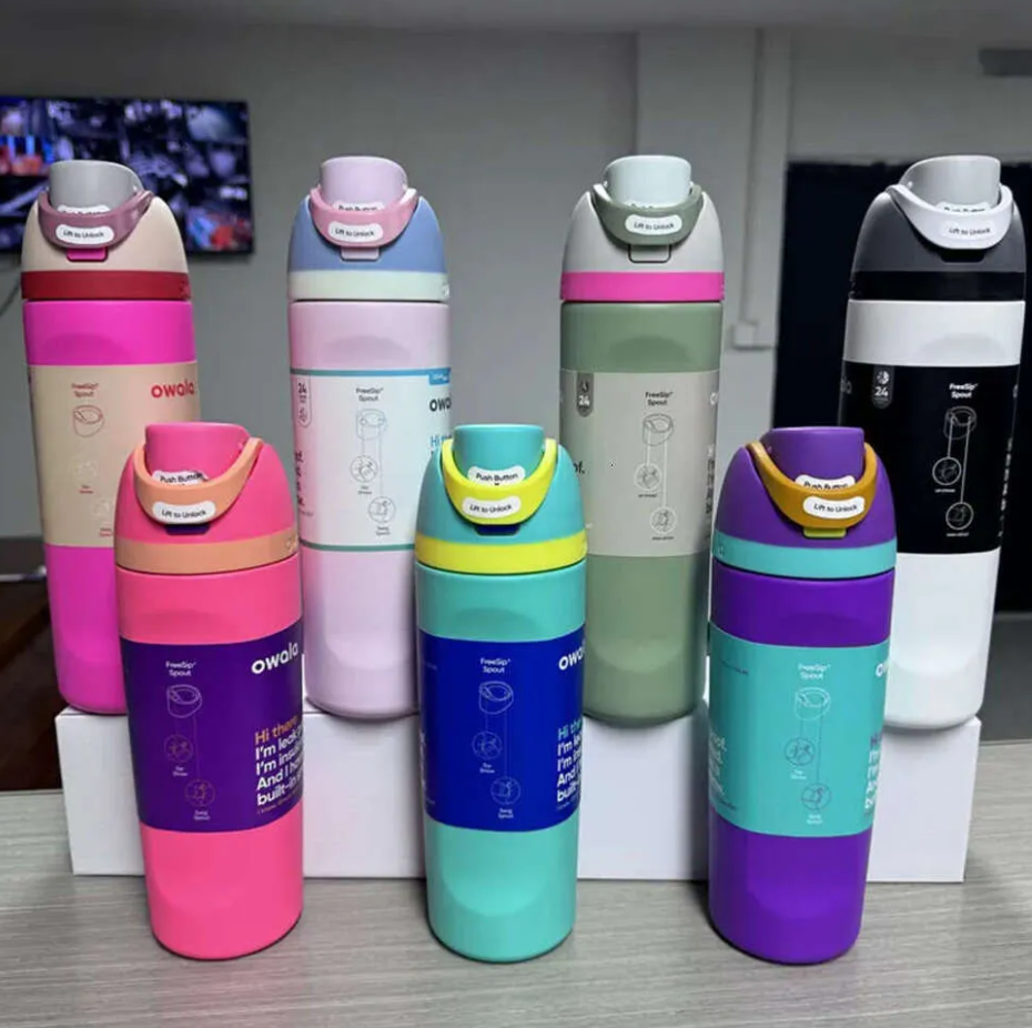OWALA Cups 24oz Large Capacity Stainless Steel Tumblers Insulated Cup Outdoor Water Bottles Bounce Portable Handheld Sports Travel Mugs 0405