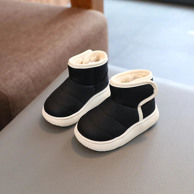 Children Short Boots Hook Loop Kids Casual Leather Boots Non-slip Boys Girls Thick Warm Plush Fur Boots Simple Winter 241106
