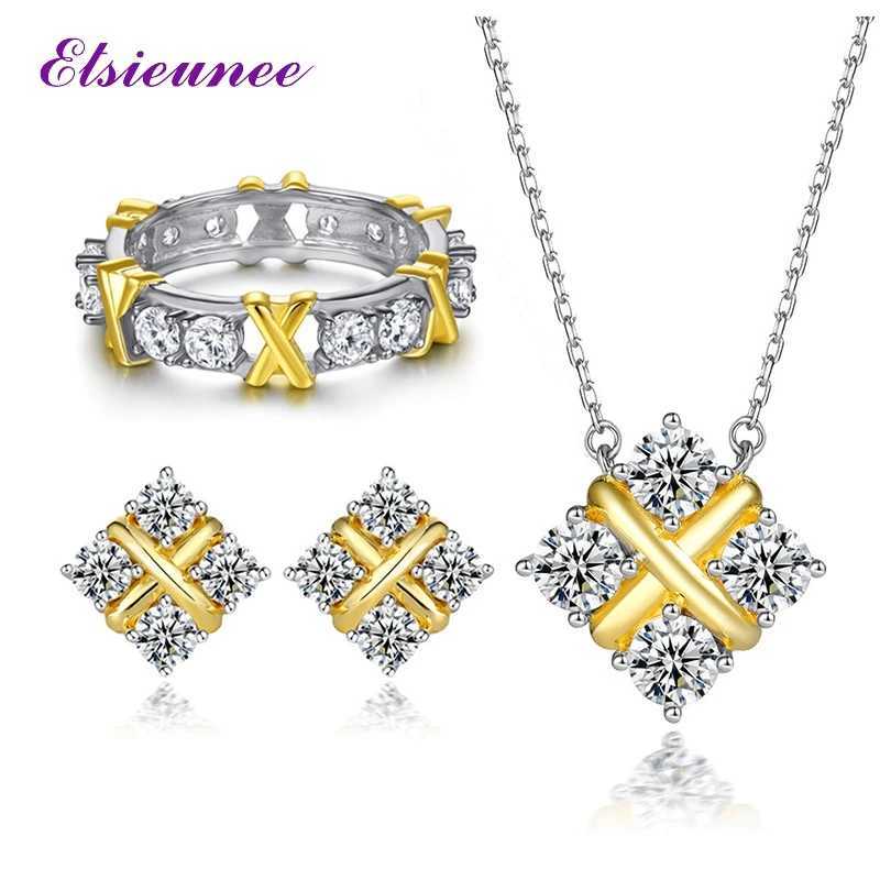 New trend 925 sterling silver jewelry set with high carbon diamond necklace earrings and rings perfect for wedding parties and exquisite jewelry gifts