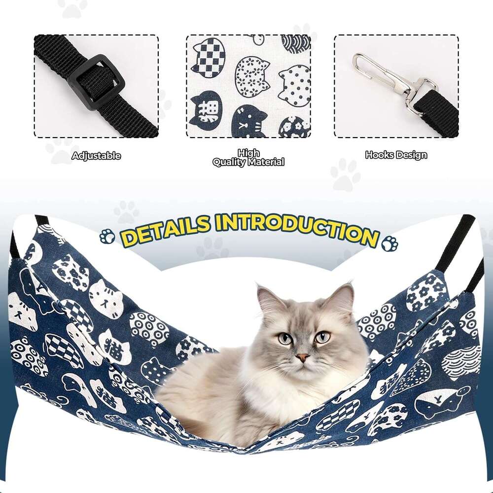 k Cat Cage Hanging,Reversible Pet Bed Adjustable,Soft Sleeping Hammock for Cats,Ferret,Puppy,Rabbits,Small Animal (M, CAT)