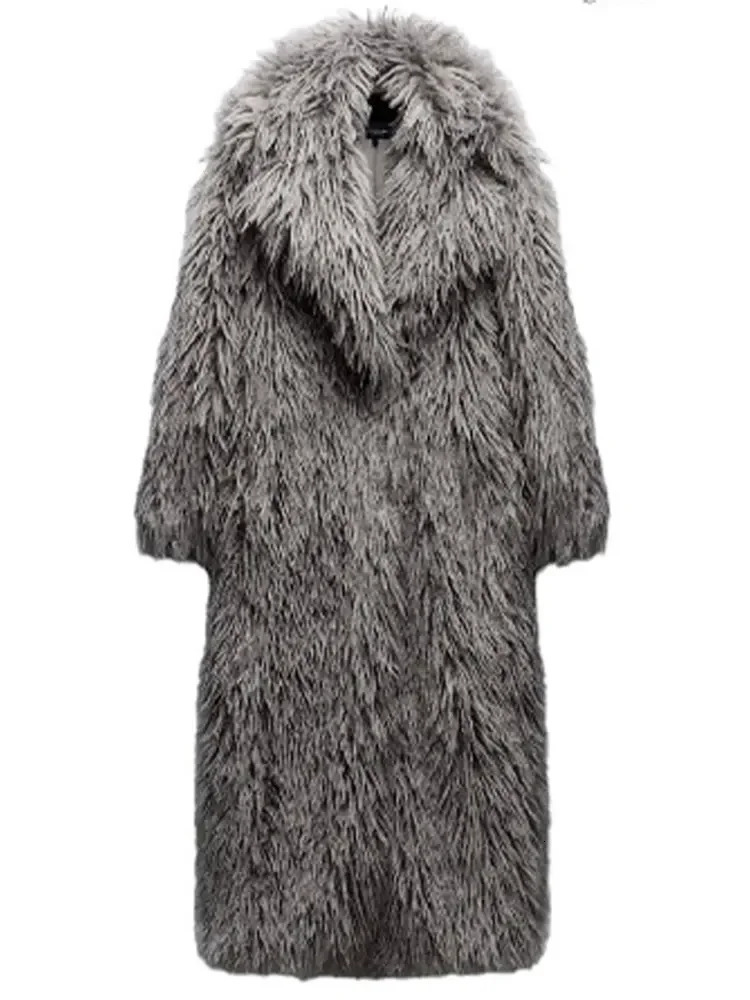 Fashion Long Fluffy Warm Full Sleeves Overcoat Elegant Thicken Faux Fur Coat For Women Fall Winter Female Chic Streetwear 241104