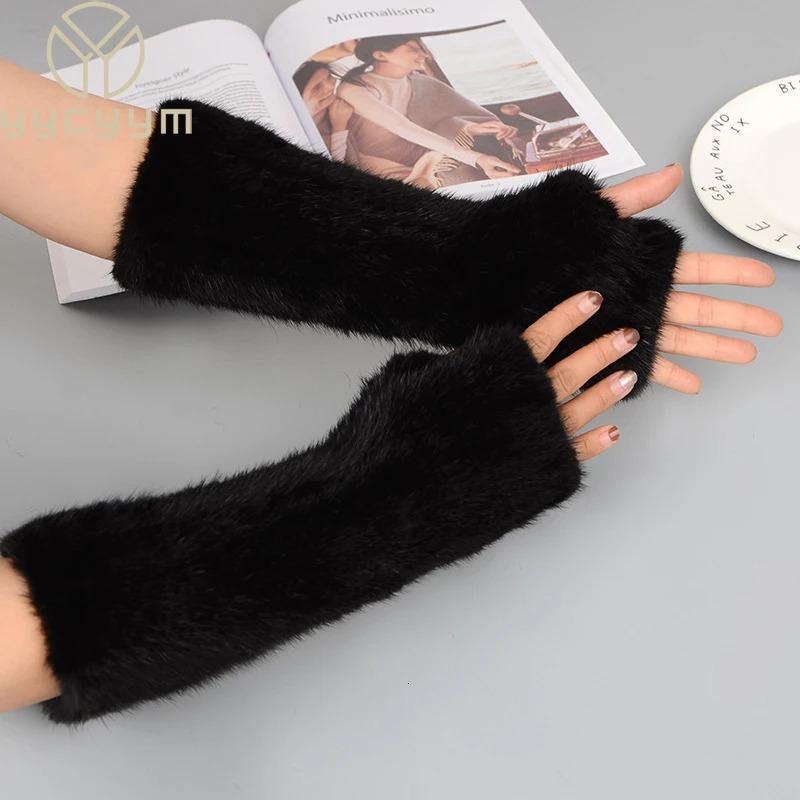 Womens 100% Genuine Knitted Mink Gloves for Winter Warmth Womens Genuine Fur Fingerless Gloves Handmade Knitted Mink Gloves 241106