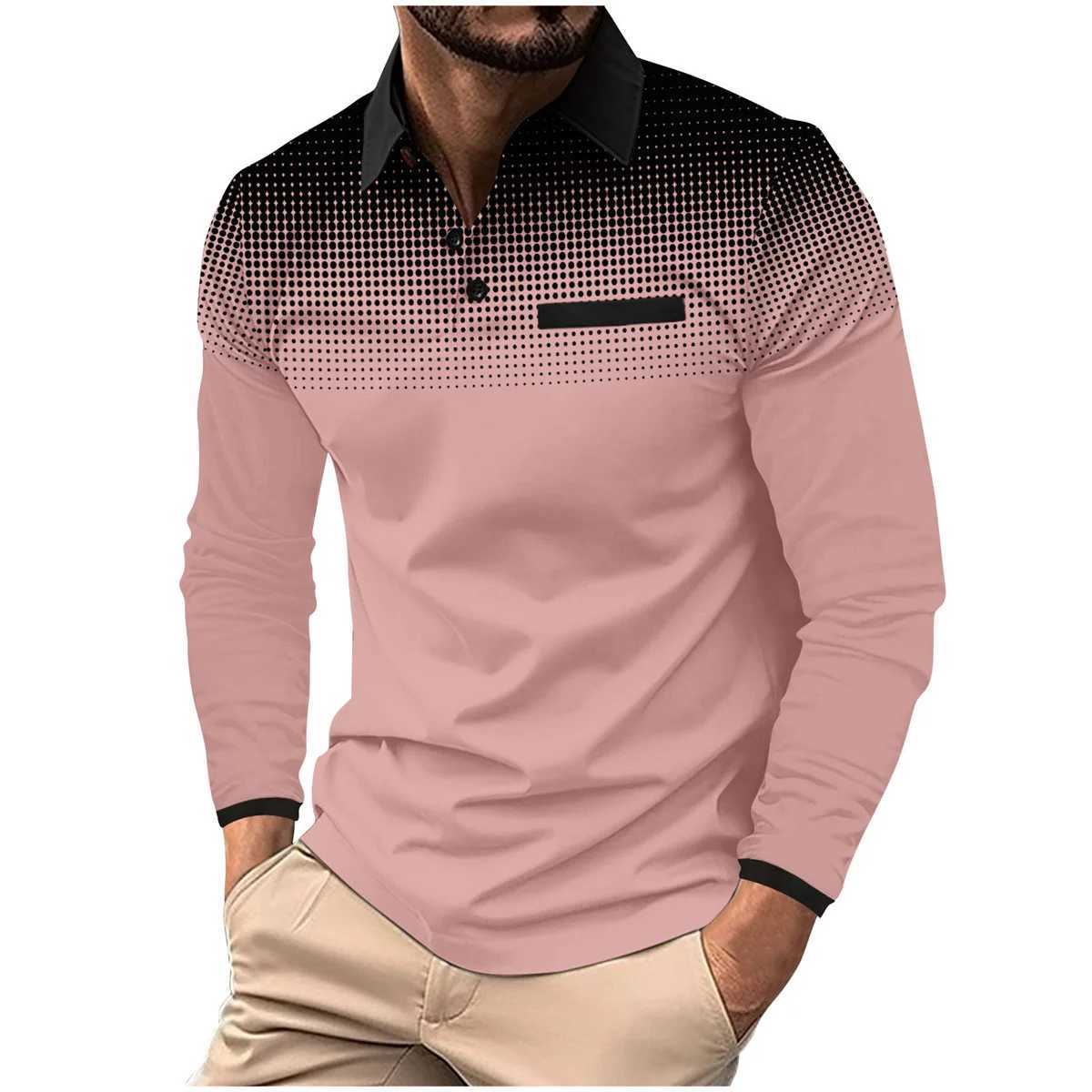 Spring and Autumn Newcomer Sports Strt Casual Polka Dot Digital Printing Patch FE Pocket Collar Long SVE Shirt W241106