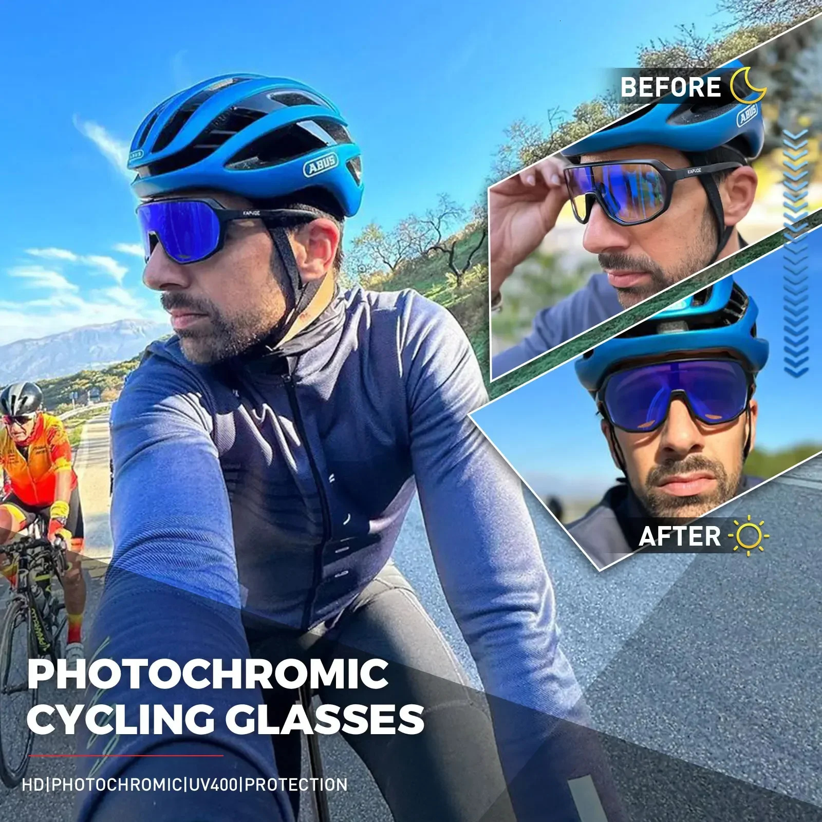 KAPVOE Outdoor Sports Red Blue Light Pochromic Bicycle Sunglasses UV400 Bicycle Sunglasses Mens MTB Road Bicycle Goggles 241106
