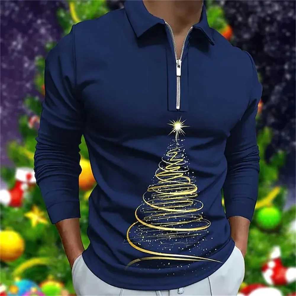 Mens Christmas Series Printed Breathable Collar Clothing Mens T-shirt Top Fashion Mens Long Sve T-shirt W241106