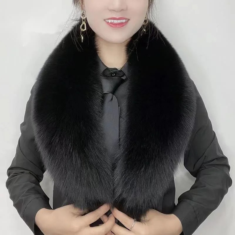 Real fox fur collar natural fur collar scarf womens high-quality fur hooded fur decoration large-sized collar warm fur shawl 241106