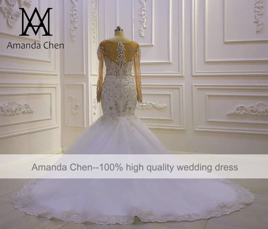 Long Sleeve Beaded Mermaid Wedding Dress