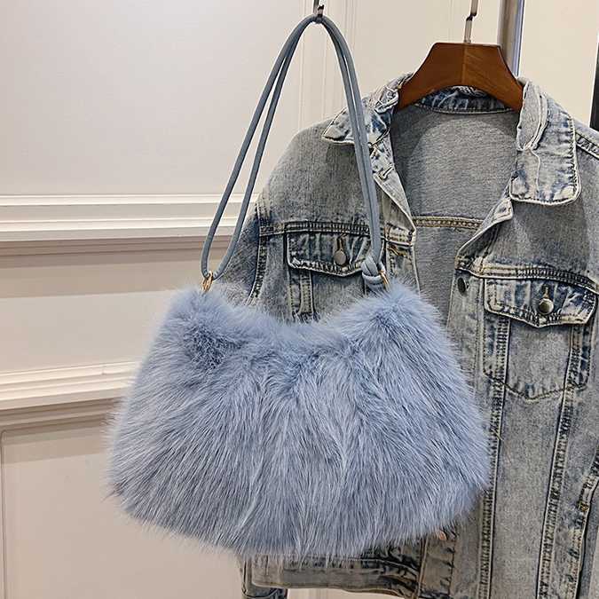 imitation rabbit fur bag, women's fashionable versatile armpit bag, casual hand-held shoulder bag, small fragrant style plush bag 241115