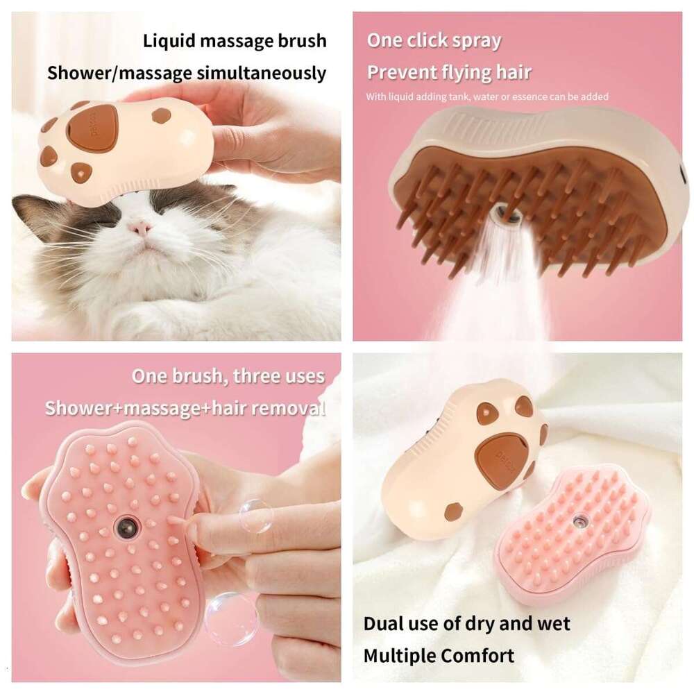 steam brush for cats, 3 In 1 Steamy New Upgrades Silicone Self-Cleaning Spray Shedding, Steam Brush, Pet Hair Cleaning Brush For Cat Dog