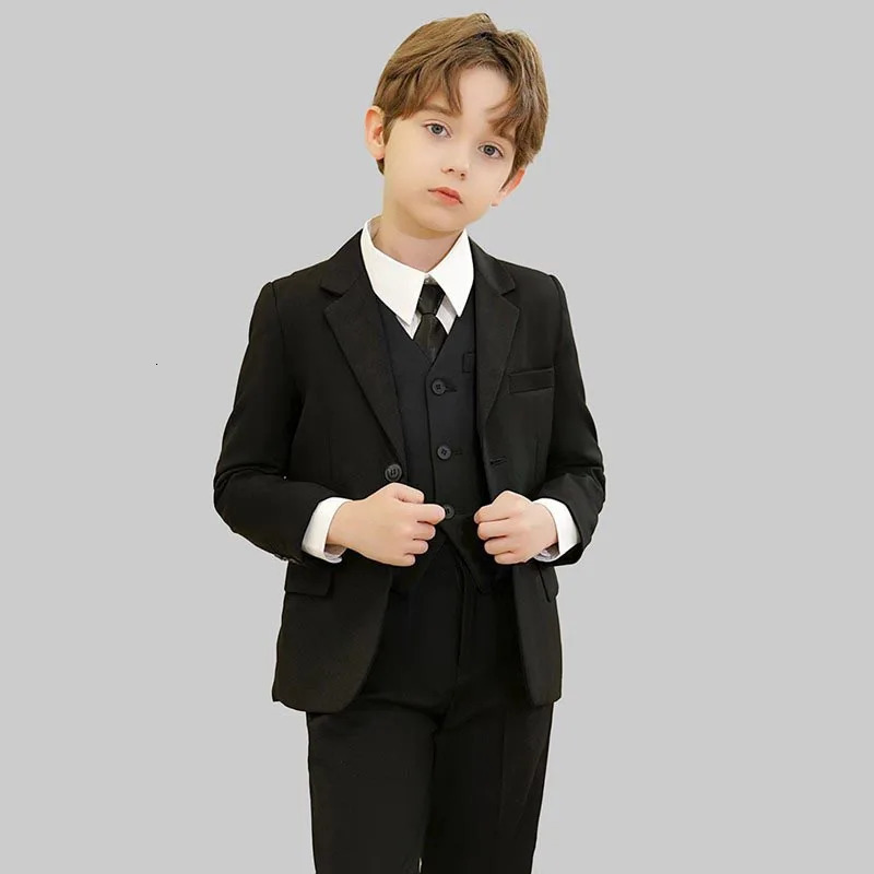 Children Black Blue Skinny Wedding Suit Teenager Kids Soft Pograph Party Performance Costume Boys 007 Ceremony Tuxedo Dress 241106