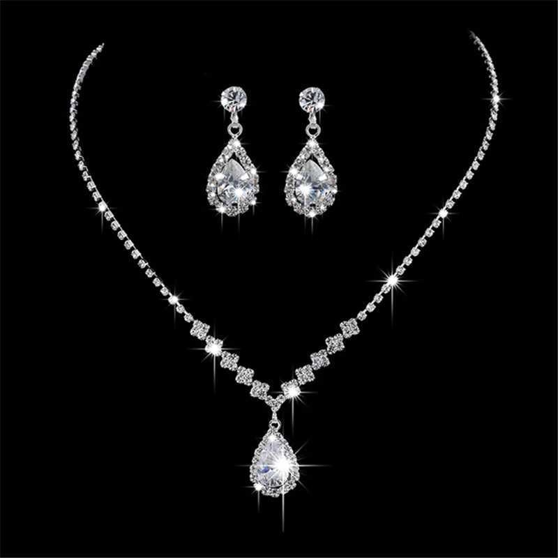 Water Drop Diamond Long Pendant Fl Crystal Silver Plated Necklace and Earrings Elegant Wedding Jewelry Set X241106
