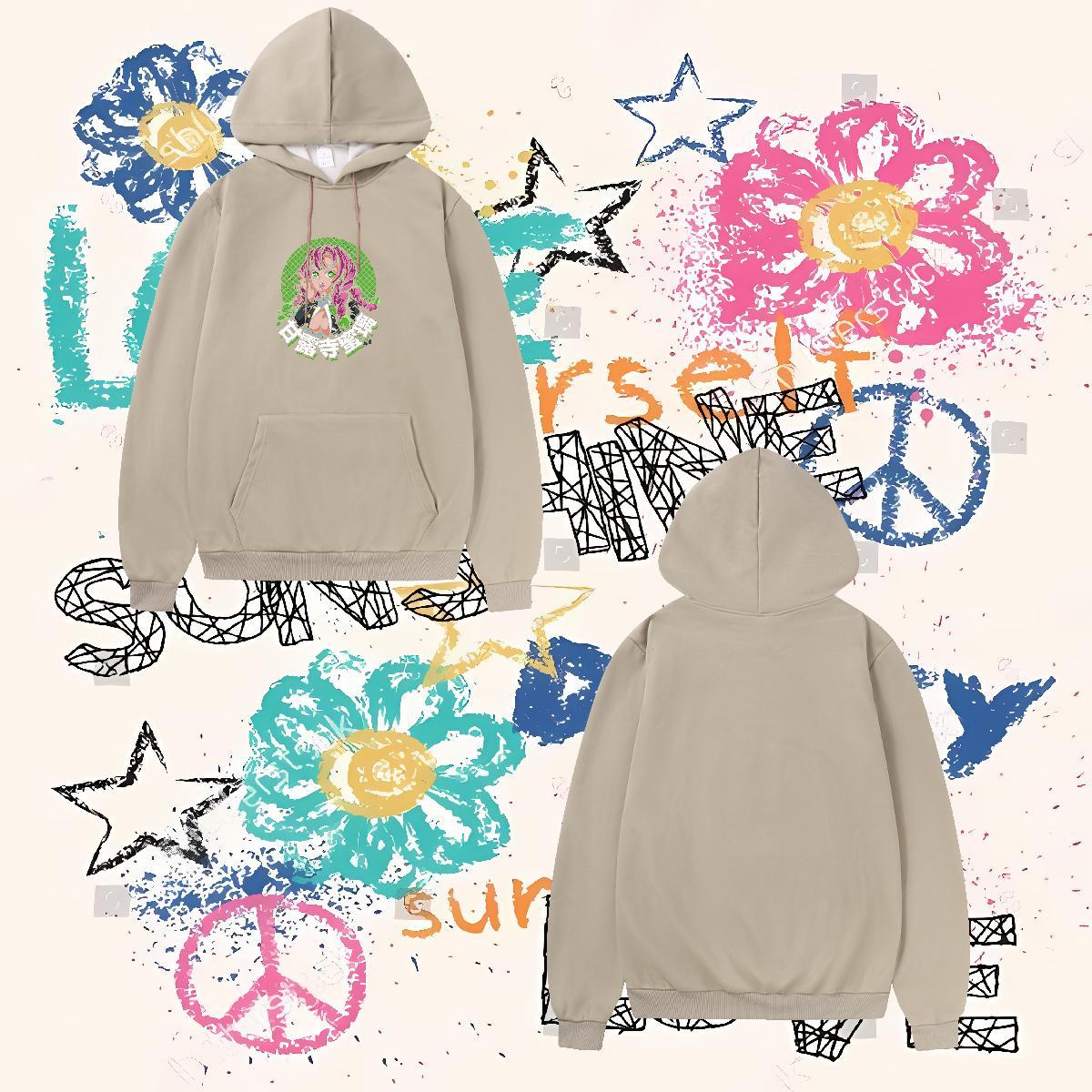 Custom Men's Hooded Sweatshirt Breathable Loose Mens Hoodie Floral Print Clothes Outdoor Velvet Thick