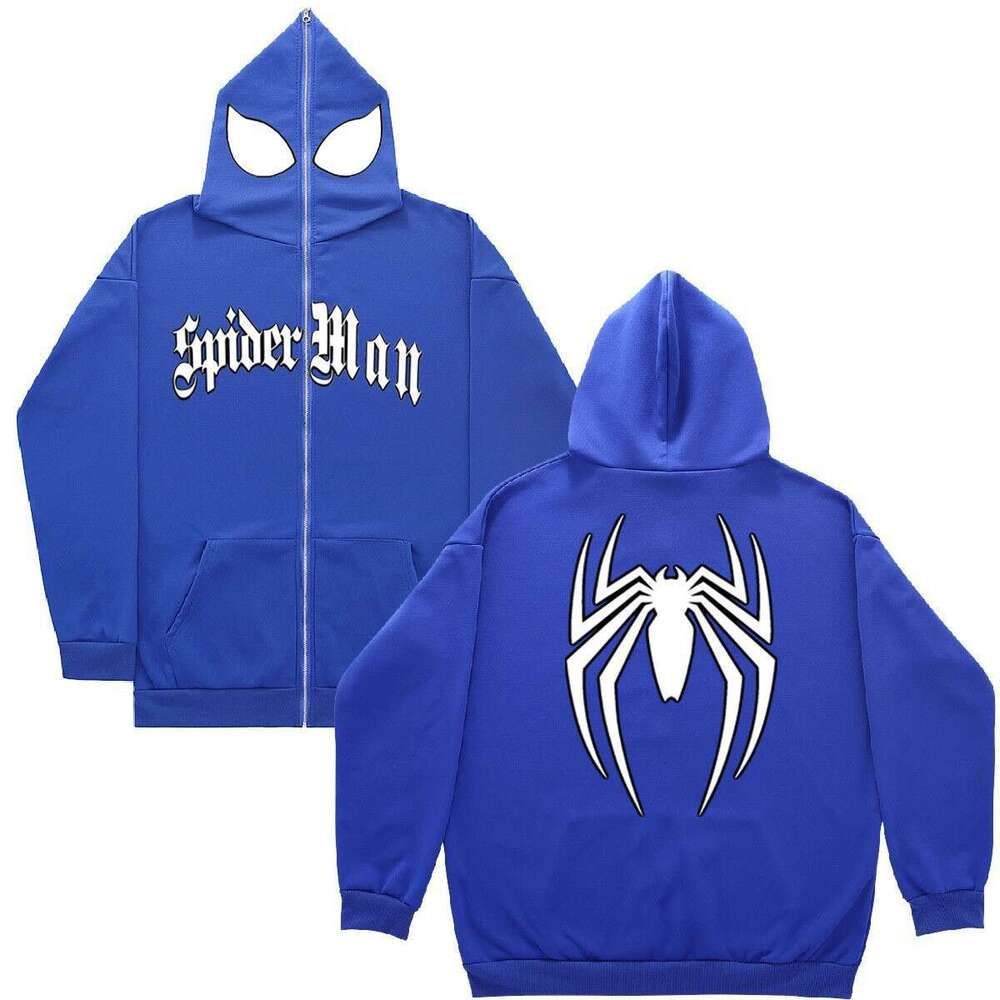 shanshi spider hoodie Y2K Gothic Spider Printed Full Zipper Hoodie Streetwear with Velvet Loose Hip Hop Clothing Top for Men hoodie