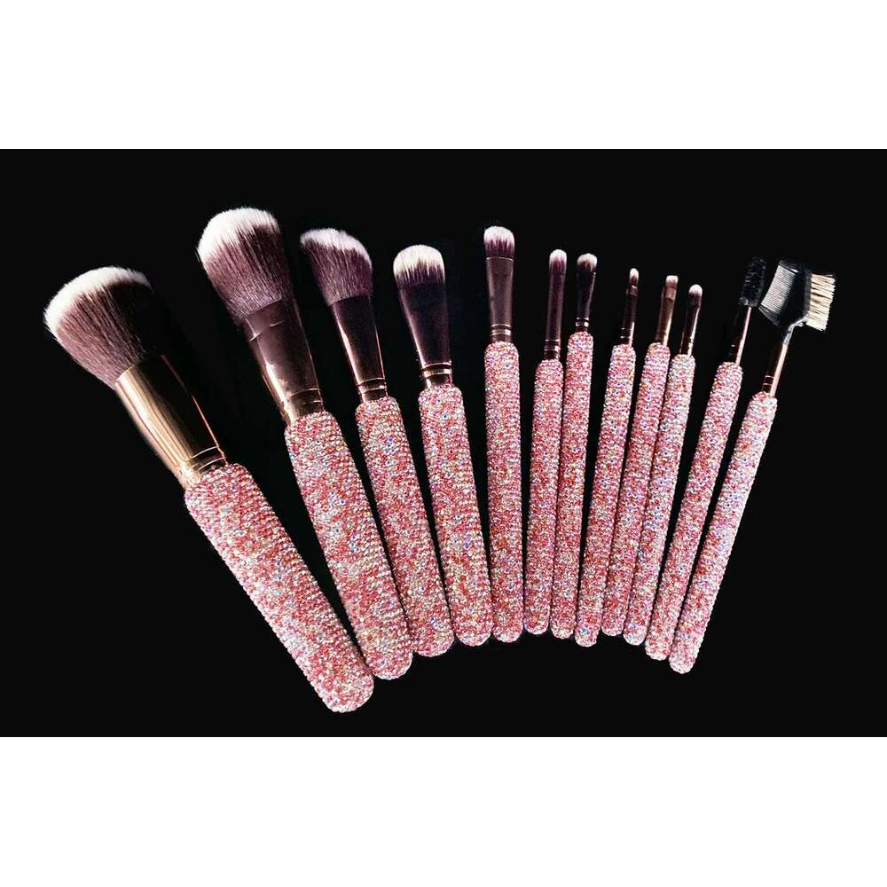 12Pcs/Set Dia-Studded Brushes Gems Makeup Beauty Tools Full Dia Loose Powder Foundation Concealer Brush Bg