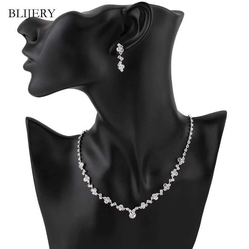 BLIJRY Fashion Crystal Bridal Jewelry Set Silver Geely Necklace Earrings Bracelet Wedding Jewelry Set X241106