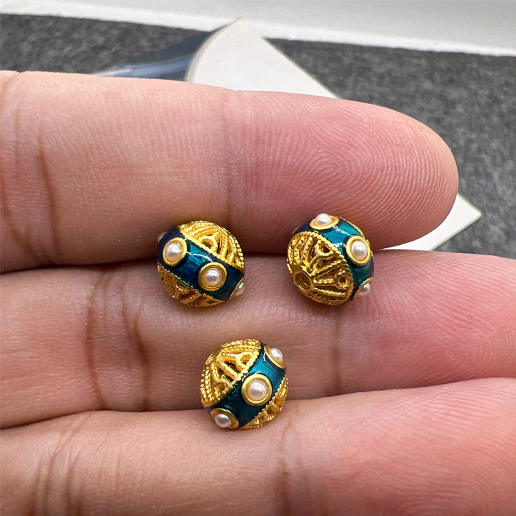Handcrafted Copper Jewelry Ornament - Oil Paint Finish, 10mm Spherical Blue, in a pack of 100