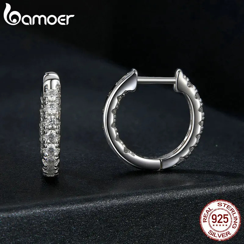 Platinum Plated Hoop Earrings for Women D Color Round Cut Lab Diamond 925 Silver Hypoallergenic Earrings 241106
