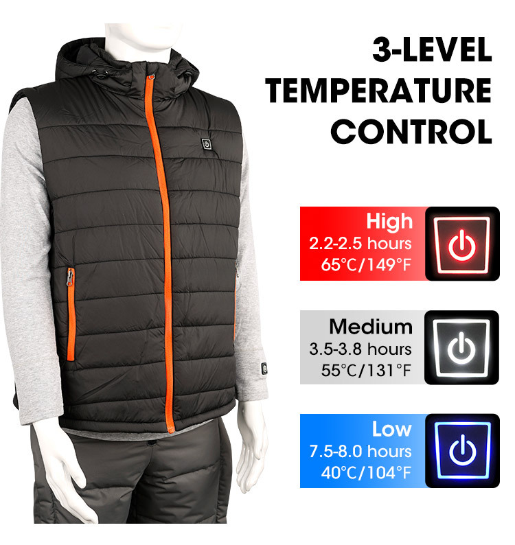 Casual Style Men's Winter Vest Lightweight and Waterproof Breathable Heated Windproof Outer Wear Heated Vest with Crew Neck
