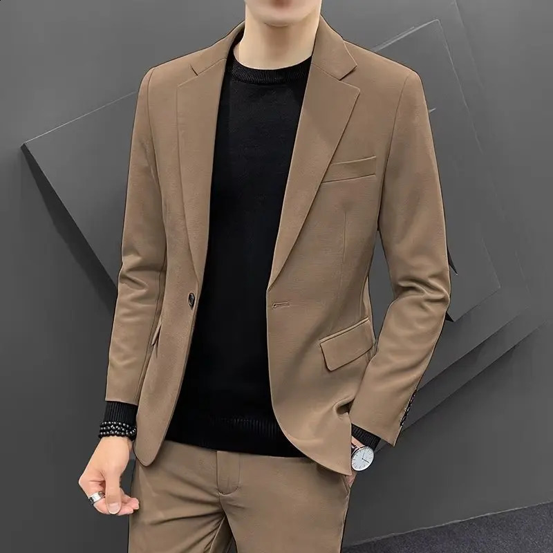 HOO Mens Autumn Leisure blazer Youth Fashion Handsome Professional Tailored 240321