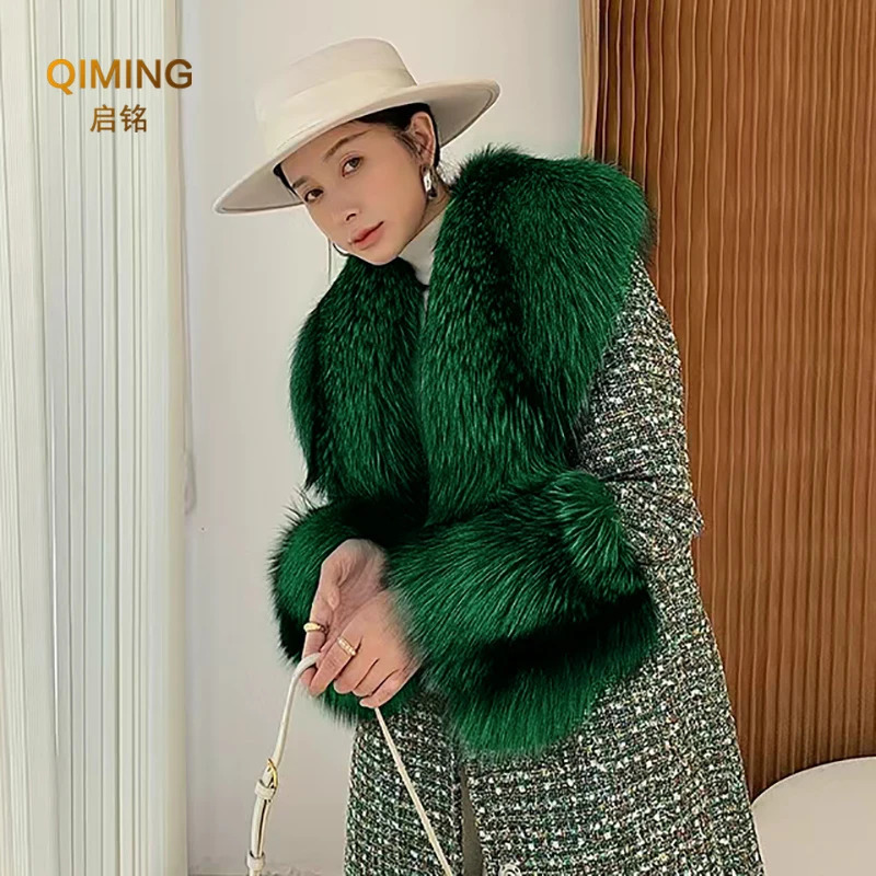 Winter faux fur collar and cuff set womens fluffy shawl jacket accessories warm and fashionable fake fox fur scarf 241106