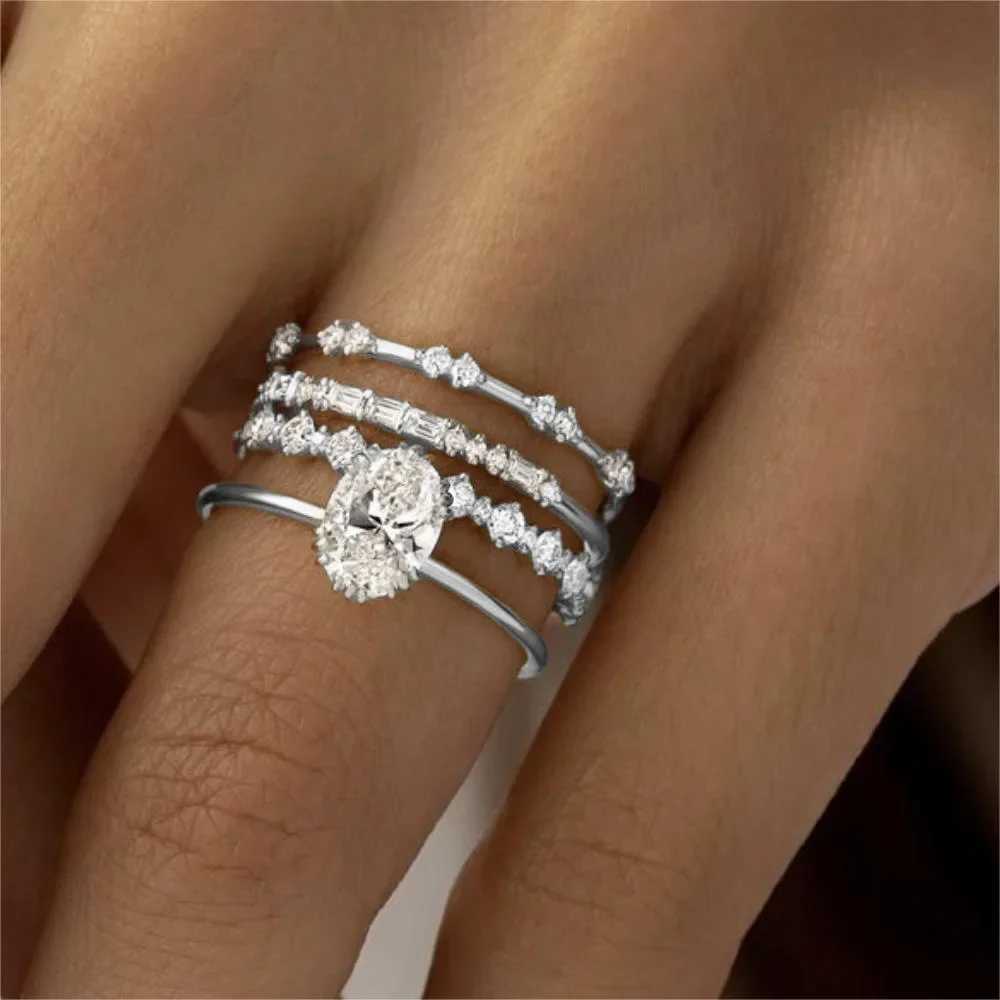 New accessory four zirconia flower engagement anniversary luxury jewelry set rings X241106