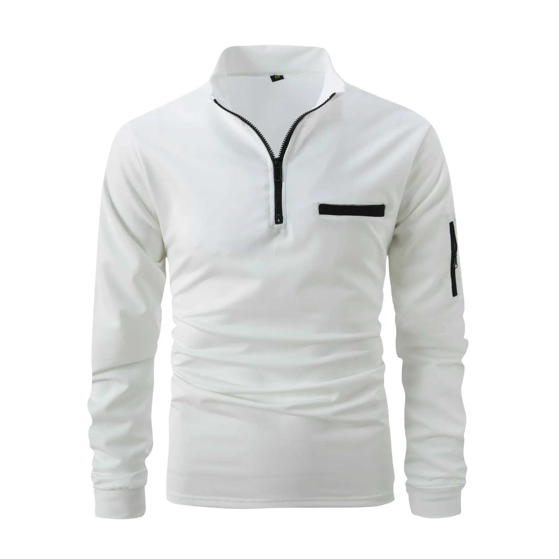 Spring and summer new mens casual cotton long SVE shirt with pocket zipper stand up collar mens shirt W241106