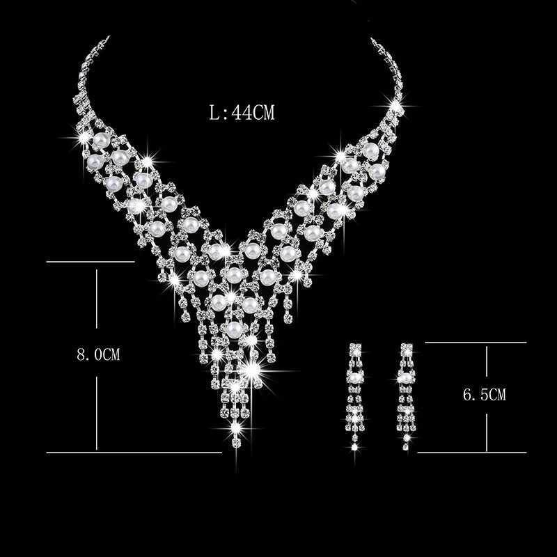 Luxury Simulated Pearl Tassel Bridal Necklace Earring Set Crystal Zircon Wedding Bridal Jewelry X241106