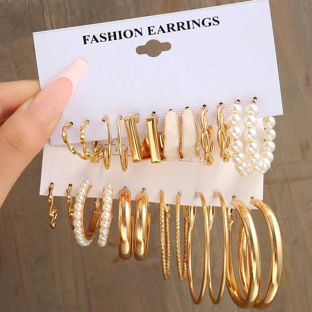 Golden Retro Ring Earring Set Suitable for Warm Wave Lotus Metal Rings Geely Twist Pearl Pendant Earrings Fashion Jewelry Gifts X241106