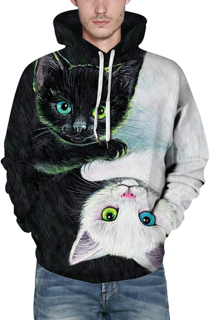 Hoodie for Mens Womens Mens Novelty Hoodie Realistic 3D Print Sweatshirt Unisex Top Casual Pullover Graphic Hoodies sweatshirt Kitty