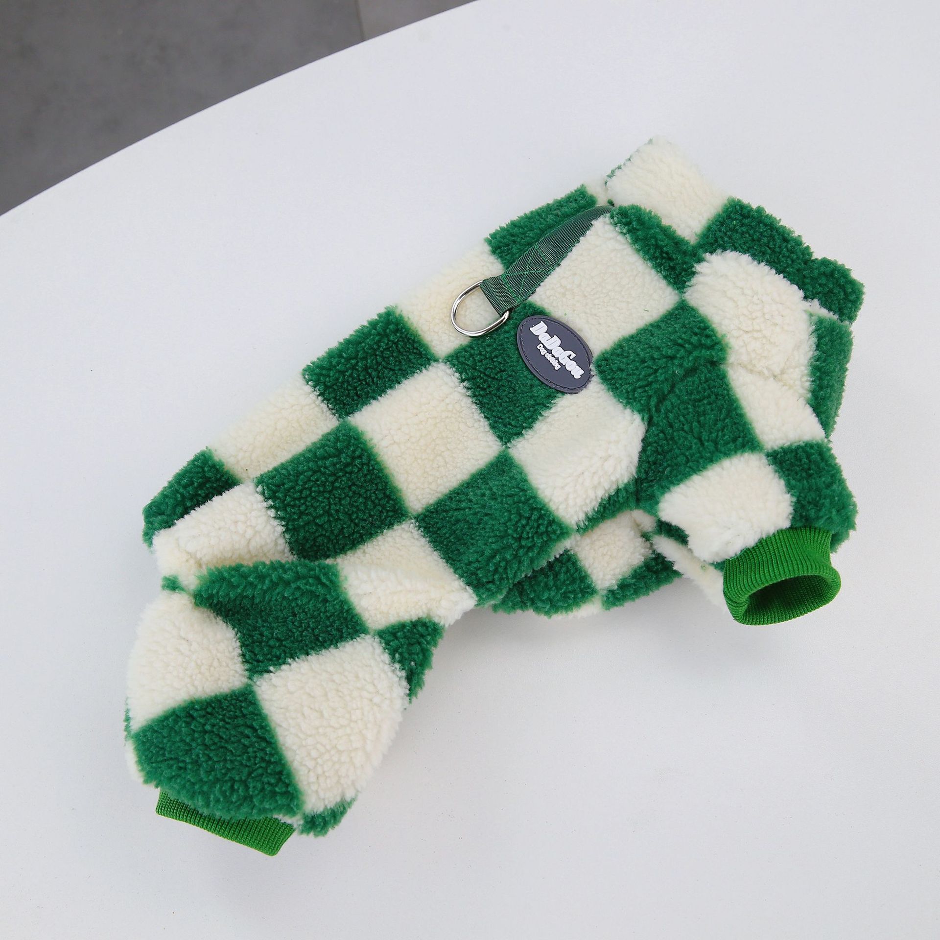 Top Selling Dog Clothes Matching With D Ring Dog Rompers Coral Fleece Pet Four legs Clothes Big Checkers