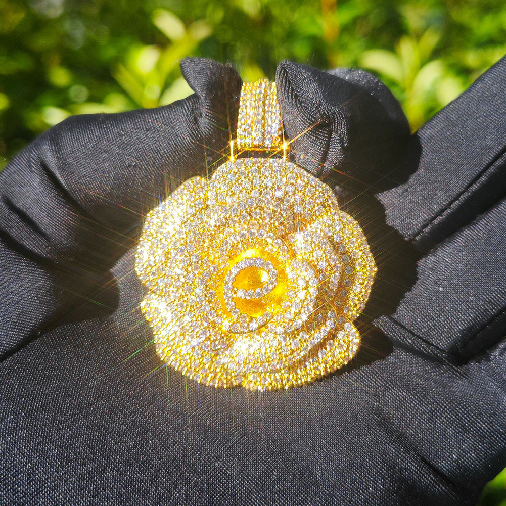Hip Hop Rose Flower Pendant Necklace TopBling Women Mens Lover Couple Jewelry
